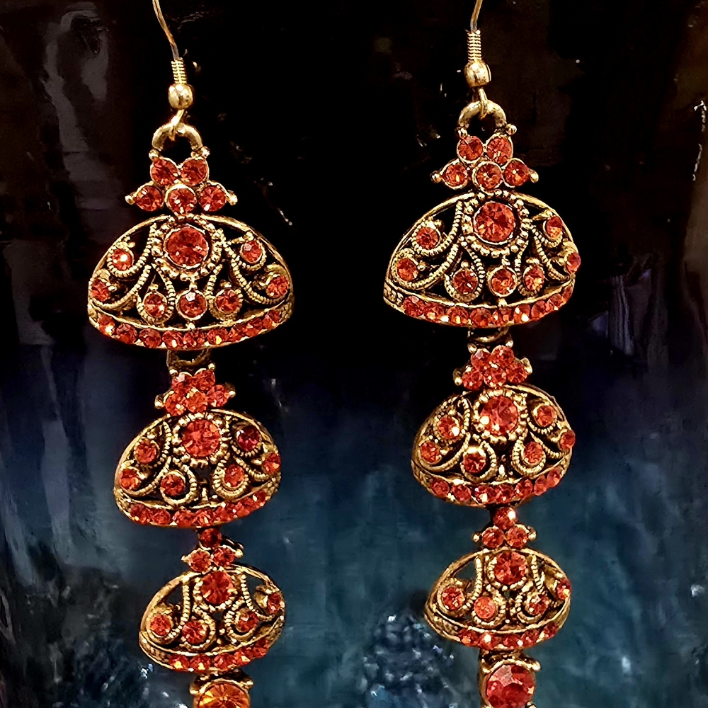 Elegant Gold and Red Dangle Earrings
